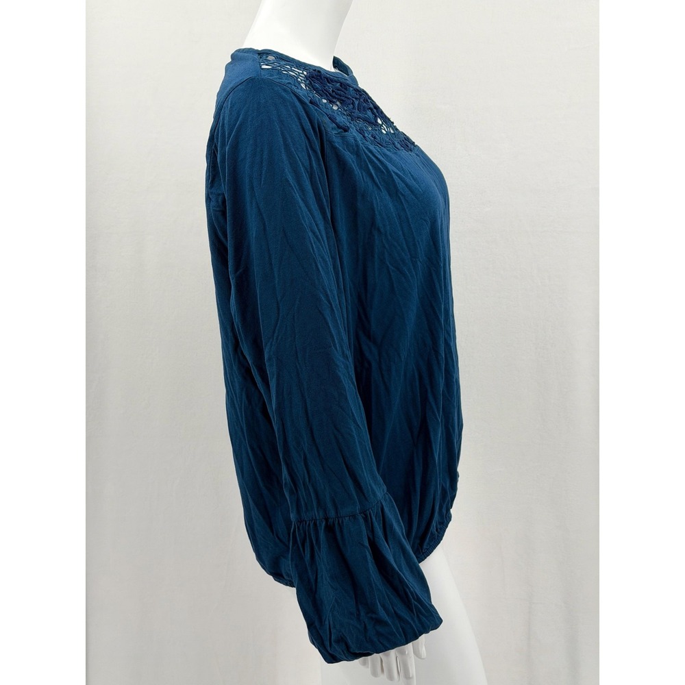 Soft Surroundings Top Womens XL Blue Crochet Lace Boho Peasant‎ Cotton Modal - Picture 3 of 9